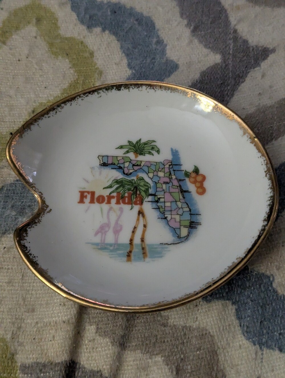 Vintage Florida Souvenir Trinket Dish or Ashtray with Gold Trim